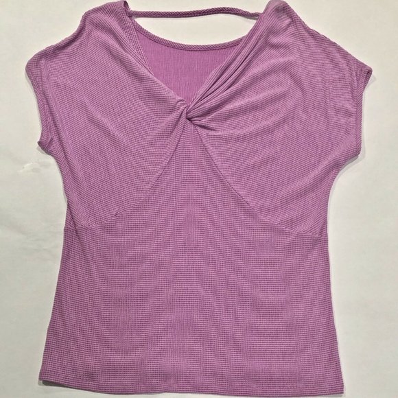 Como Vintage Blouse Pink White Textured Short Sleeve Spandex V Back Size M - Picture 4 of 11